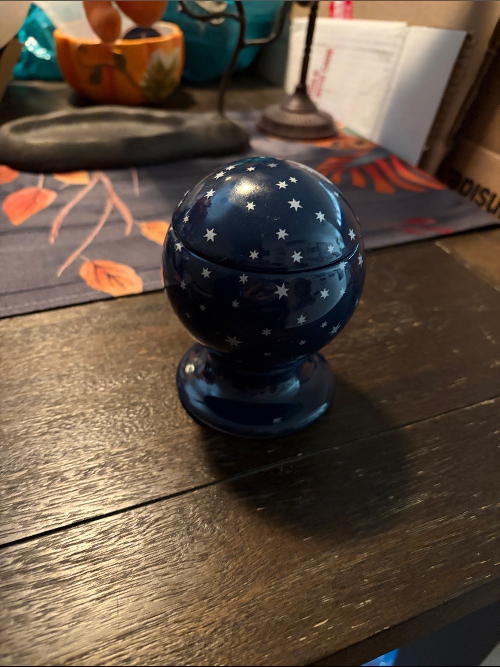 Blue Star-Pattern Decorative Sphere Trinket Holder Accent with Lid